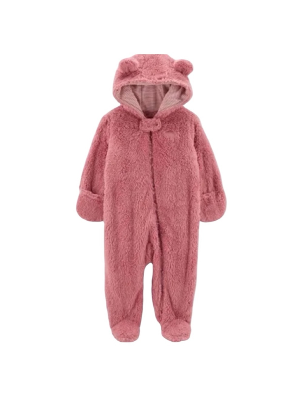 Carter’s Pink Teddy Bear Fleece Hooded Baby Bunting Snowsuit Newborn